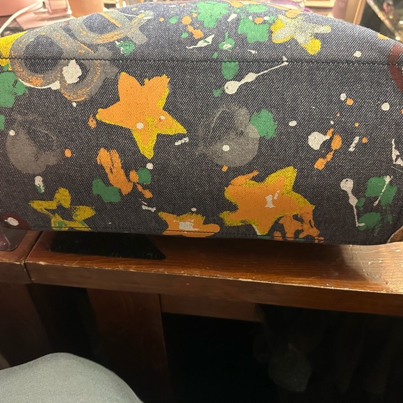 Dooney And Bourke  rare rare denim splash with white leather trim, gold hardware - Picture 14 of 16